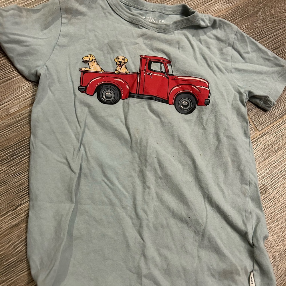 Crewcuts Light Blue Tee with Red Truck and Yellow Dogs